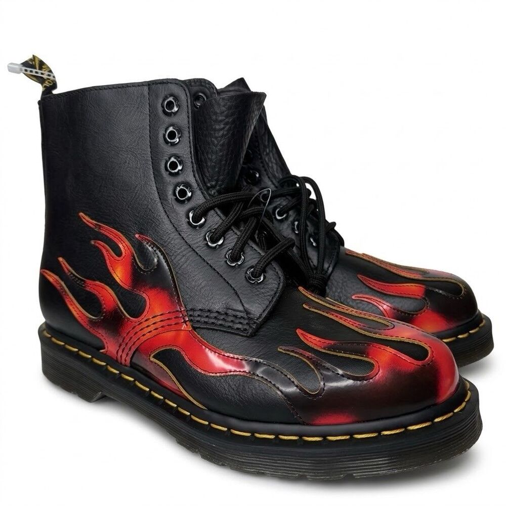 Dr Martens 1460 Pascal Flame Leather Boots Womens 8 Mens 7 New Punk Rock Grunge